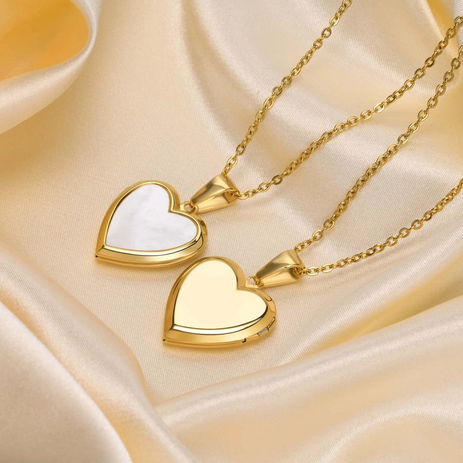 Heart Shape Shell Necklace [304 Stainless Steel,18K Gold Plated]