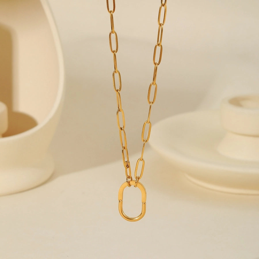 Pendant Necklace Paperclip Chain  [304 Stainless Steel,18K Gold Plated]