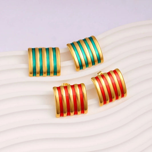 Retro Stripe Ear Studs [304,316 roestvrij staal, 18K vergulde goud]