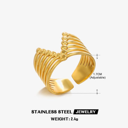 V Shape Open Ring [304 Stainless Steel 18K Gold Plated]