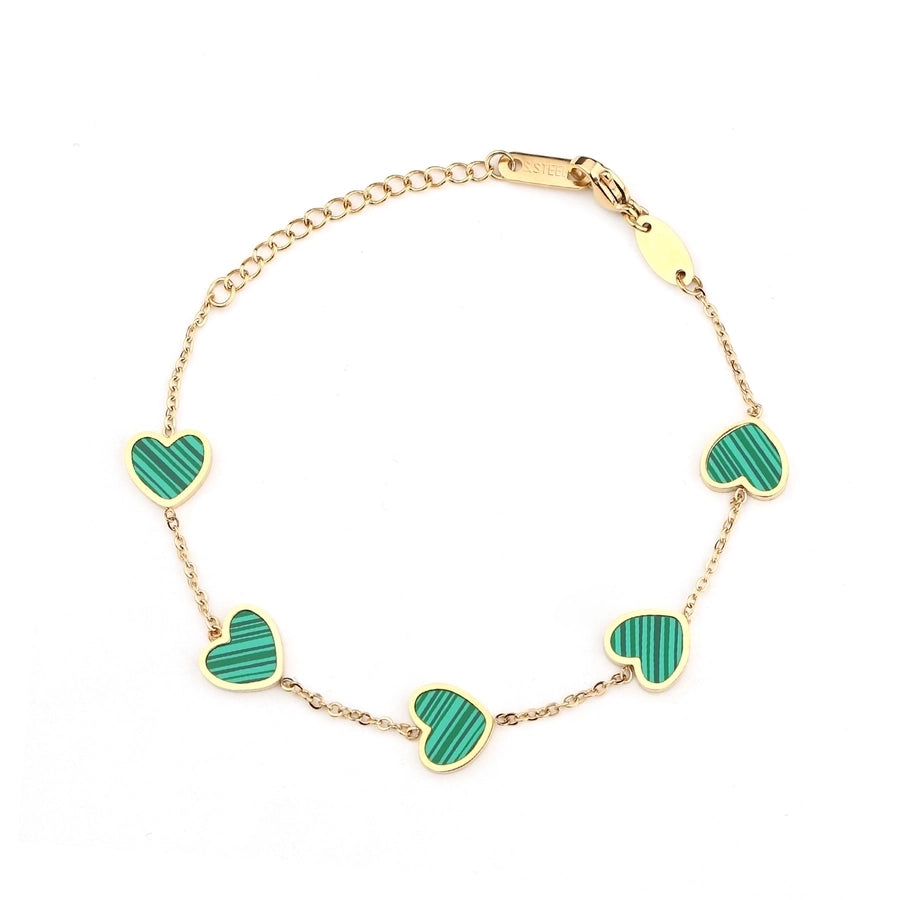 Green Heart Shape Acrylic Cable Chain Bracelet [304 Stainless Steel, 18K Gold Plated]