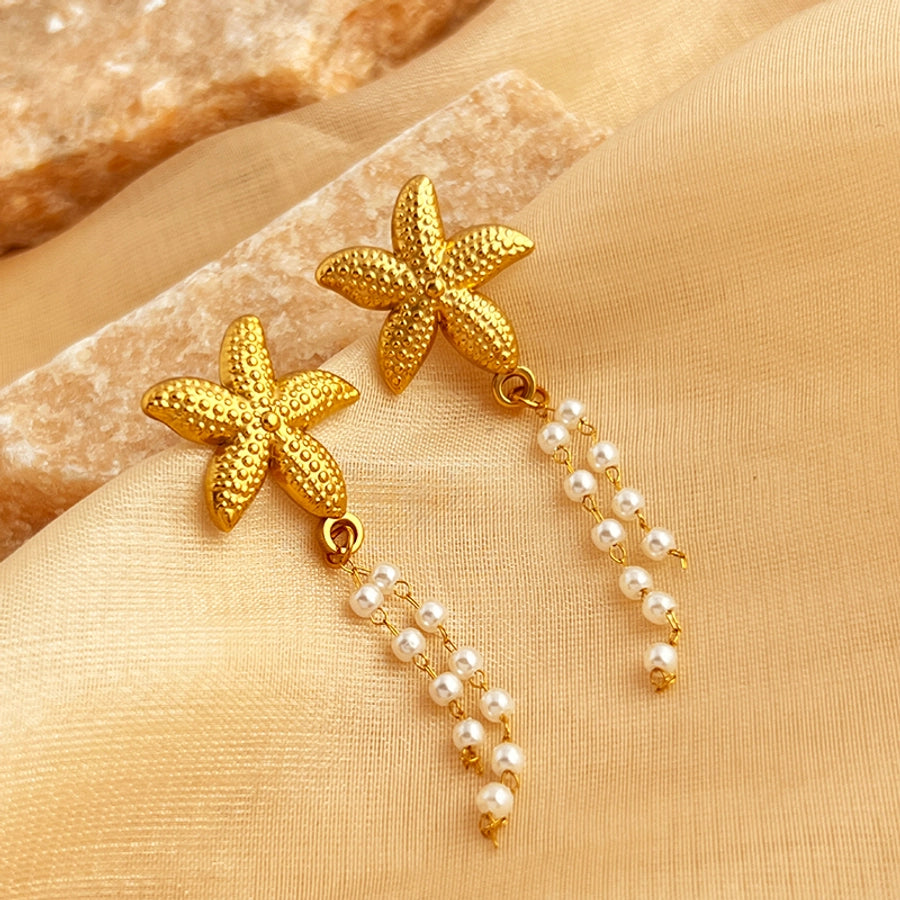 Starfish Shell Drop Earrings [304 Stainless Steel,18K Gold Plated]