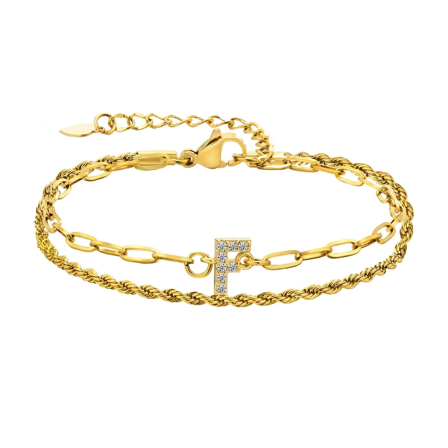 Letter Zircon Bracelets [201 Stainless Steel,Copper,18K Gold Plated]