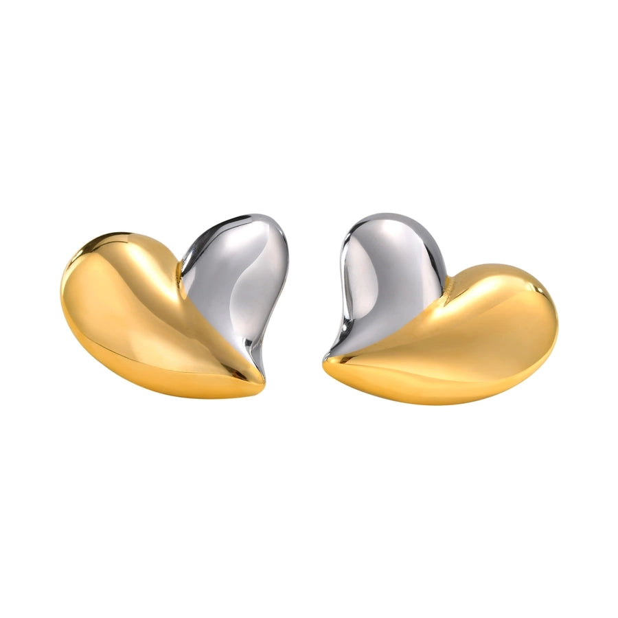 Duo Tone Heart Form Ohrringe [201 Edelstahl, 18K Gold plattiert]