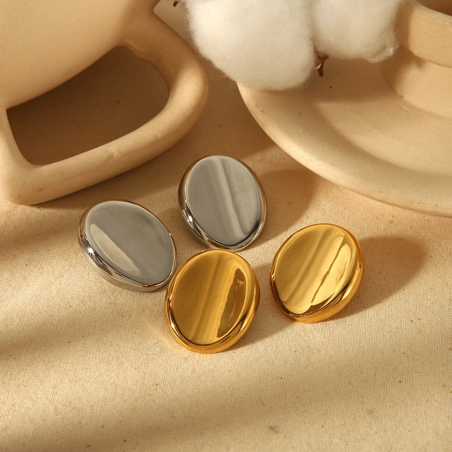 Oval Polishing Earrings [304 Stainless Steel,18K Gold Plated]