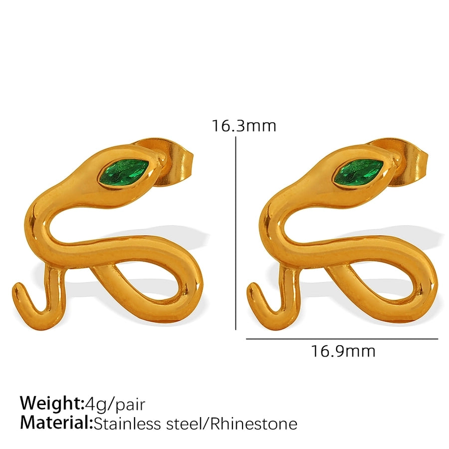 Snake Rhinestones Earrings [304 Stainless Steel,18K Gold Plated]