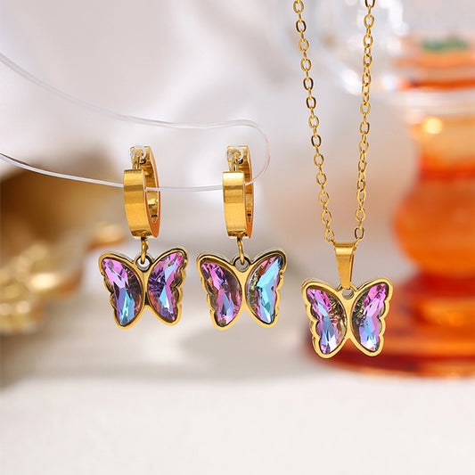 Conjunto de joyería de mariposa de flores de la forma del corazón [304 acero inoxidable]