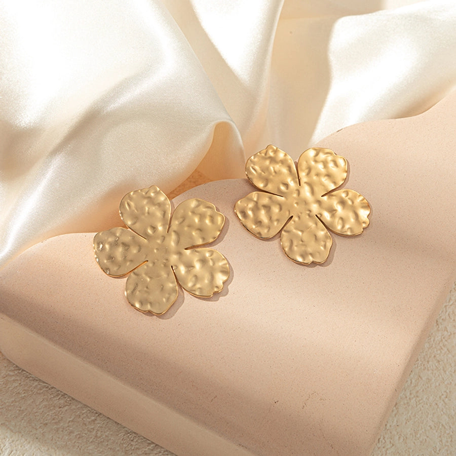 Flat Flower Earrings [304 Stainless Steel, 14K Gold Plated]