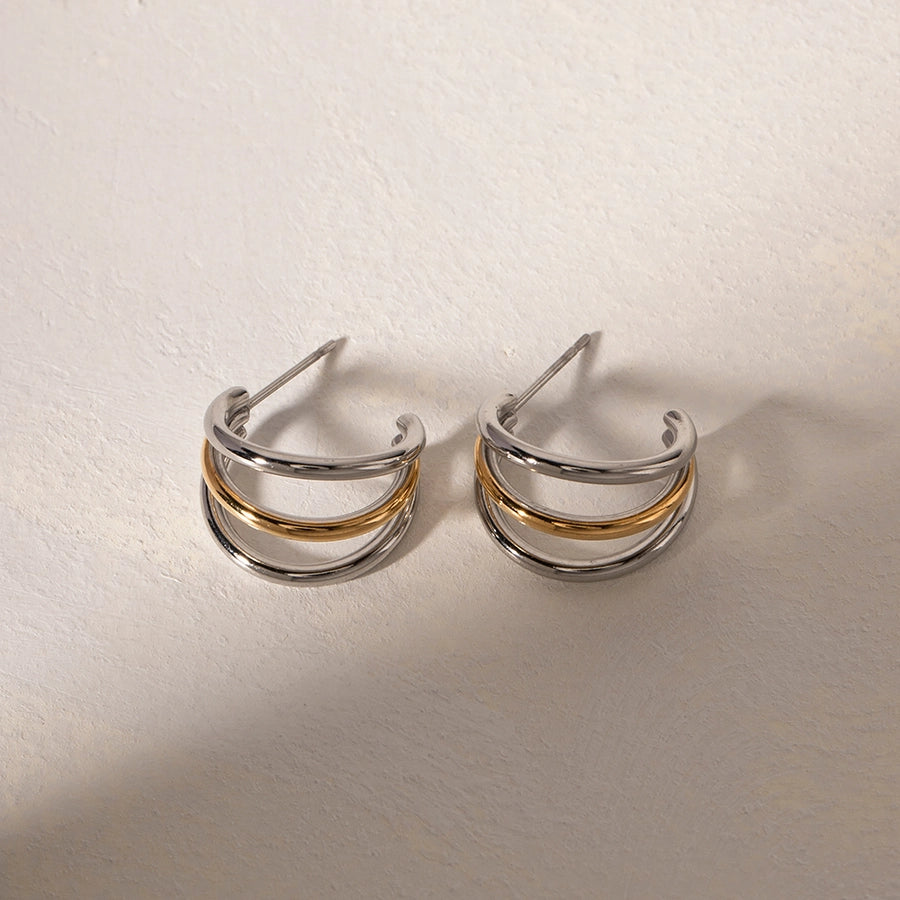 C Shape Semicircle Two Tone Earrings [304 Stainless Steel,18K Gold Plated]