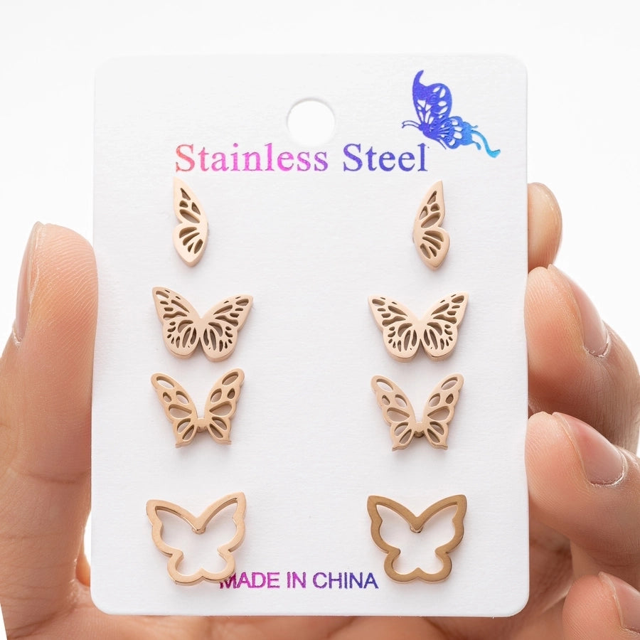 Butterfly Stud Earrings Set [304 Stainless Steel, 18K Gold Plated]