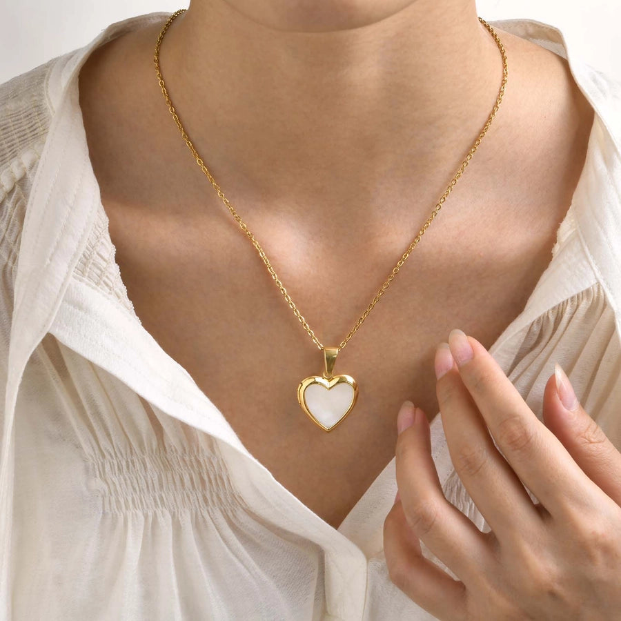 Heart Shape Shell Necklace [304 Stainless Steel,18K Gold Plated]