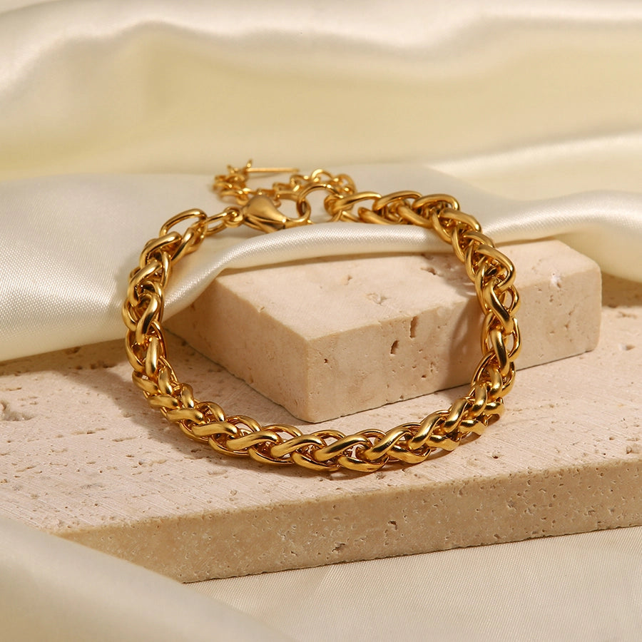 Franco Wheat Chain Bracelet [304 Stainless Steel, 18K Gold Plated]