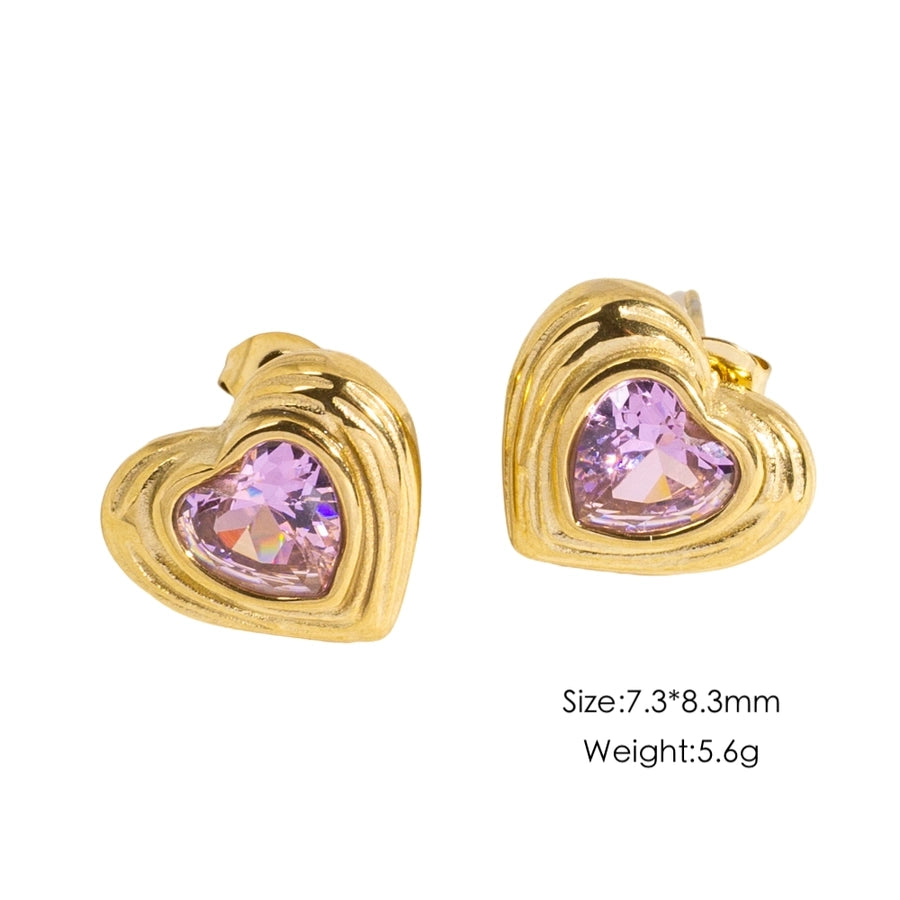 Heart Shape Rhinestones Earrings [304 Stainless Steel,14K Gold Plated]