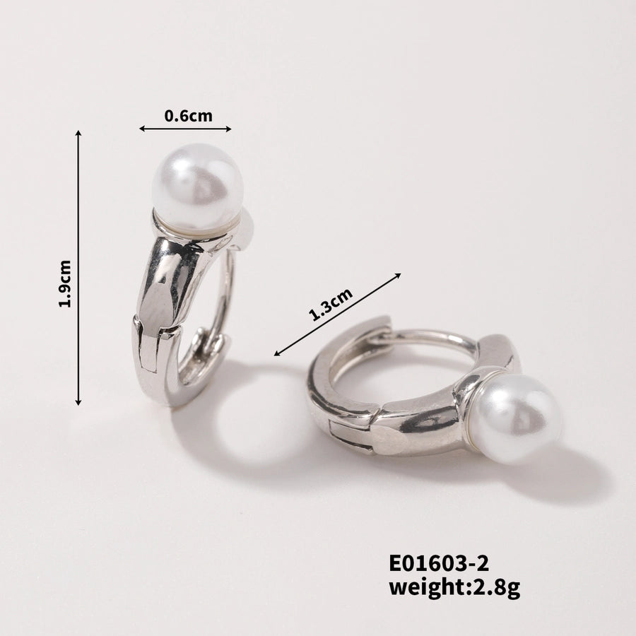 Artificial Pearls Hoop Earrings [304 Stainless Steel]