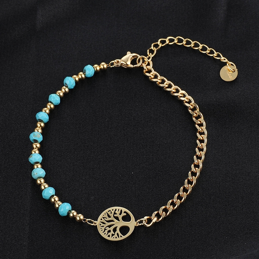 Turquoise -armbanden in etnische stijl [201 roestvrij staal, 18K vergulde goud]