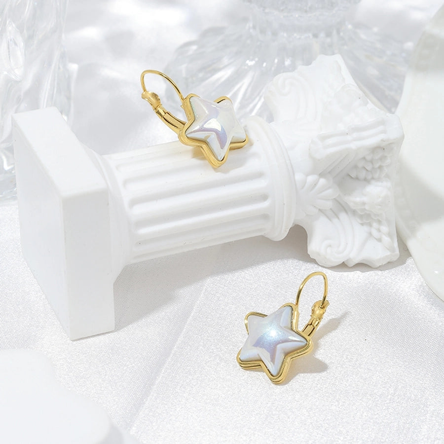 Star Plating Inlay Shell Earrings [304 Stainless Steel,14K Gold Plated]