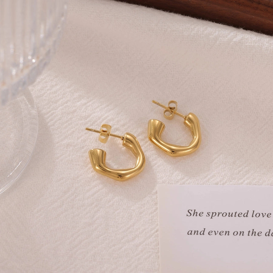 C Shape Earrings [304 Stainless Steel,16K Gold Plated]