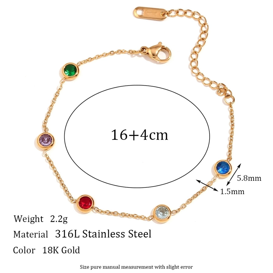 Round Colored Rhinestones Bracelet [304 Stainless Steel,18K Gold Plated]