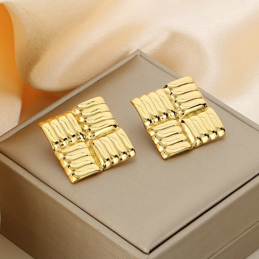 Big Square Earrings [304 Stainless Steel, 18K Gold Plated]