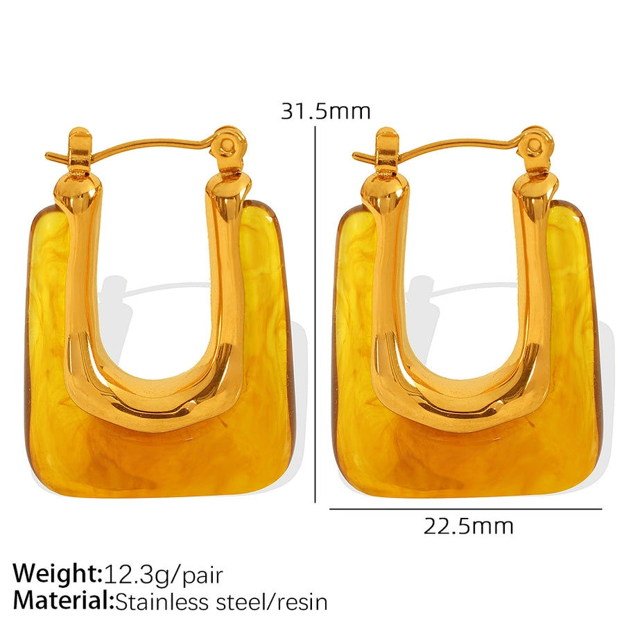 Rectangle Epoxy Resin Earrings [304 Stainless Steel,18K Gold Plated]