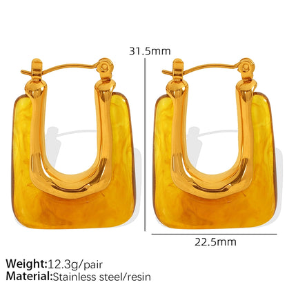 Rectangle Epoxy Resin Earrings [304 Stainless Steel,18K Gold Plated]