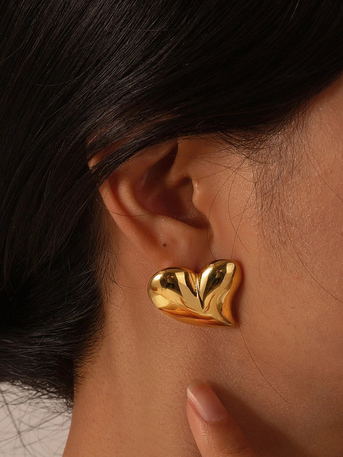 Duo Tone Heart Form Ohrringe [201 Edelstahl, 18K Gold plattiert]