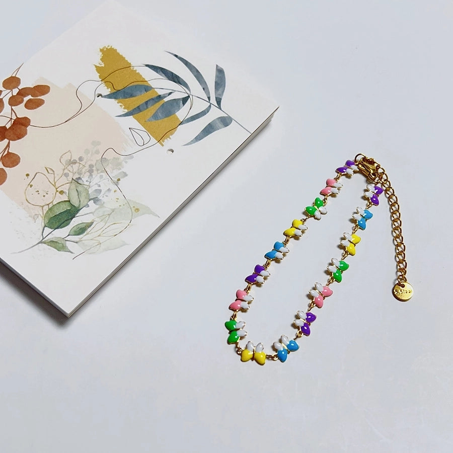 Rainbow Butterfly Bracelet/Necklace [304 Stainless Steel,18K Gold Plated]