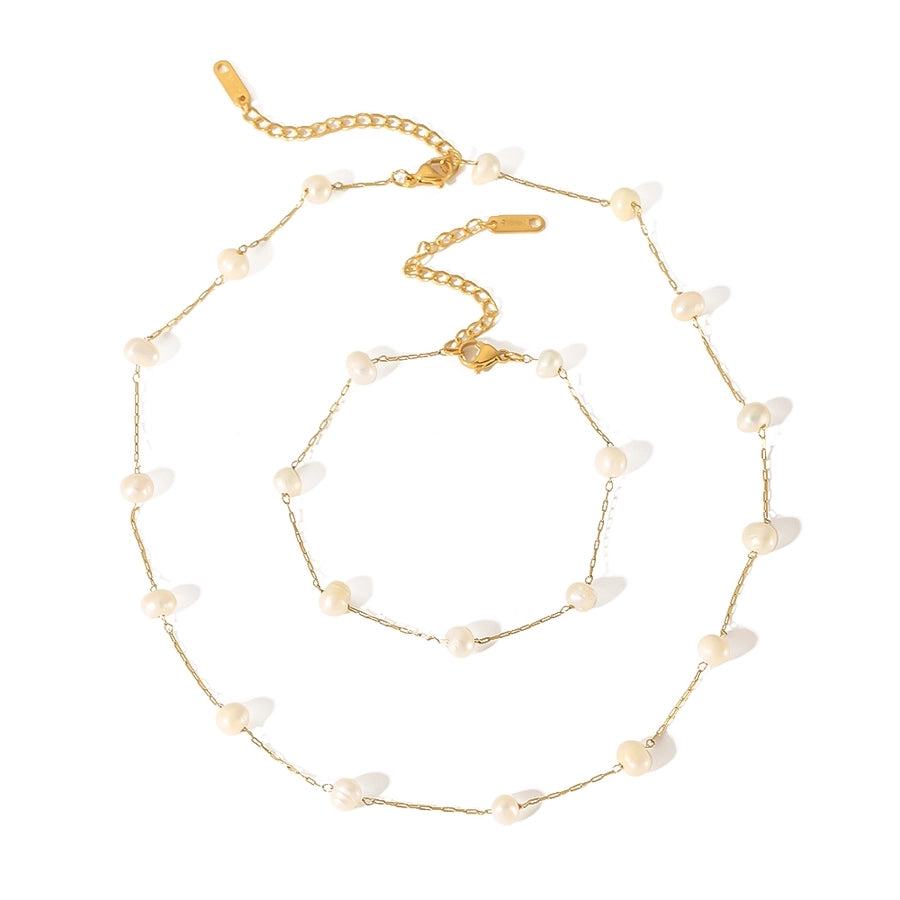 Freshwater Pearl  Bracelet/Necklace [304 Stainless ,18K Gold Plated]