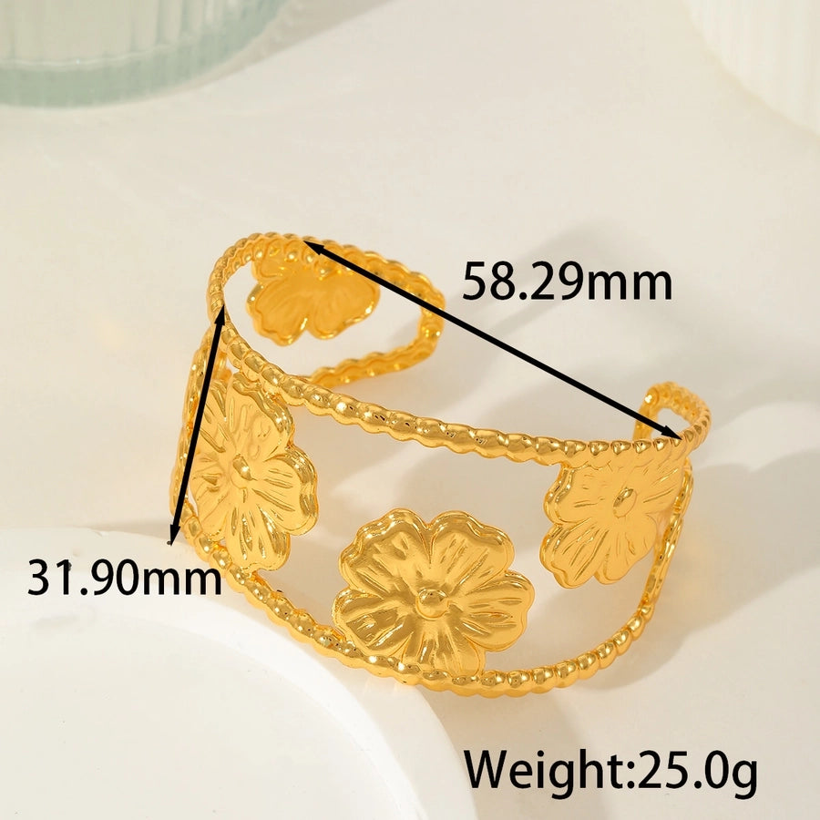 Artistic Flower Ginkgo Leaf  Bangle Bracelet  [304 Stainless Steel,18K Gold Plated]