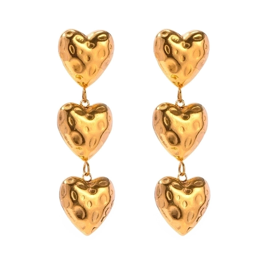 Triple Heart Shape Earrings [304 Stainless Steel,18K Gold Plated]