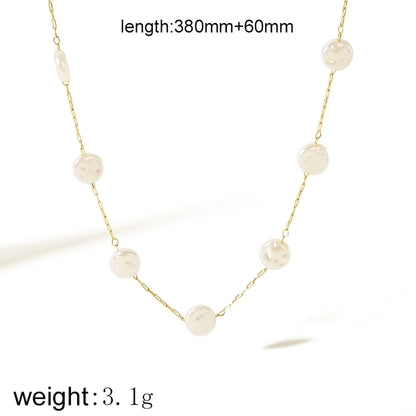 Flower Shell Pearl Necklace [304 Stainless Steel,18K Gold Plated]