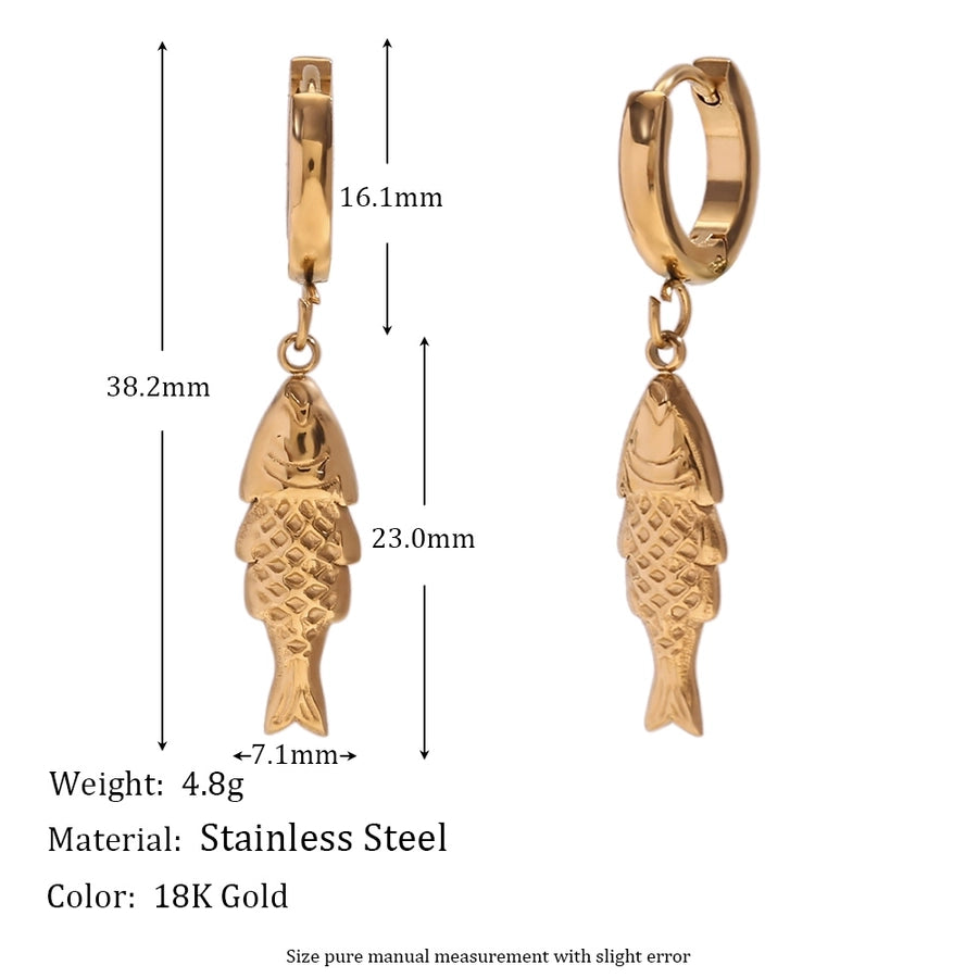 Dolphin Shark Drop Earrings [304 Stainless Steel, 18K Gold Plated]