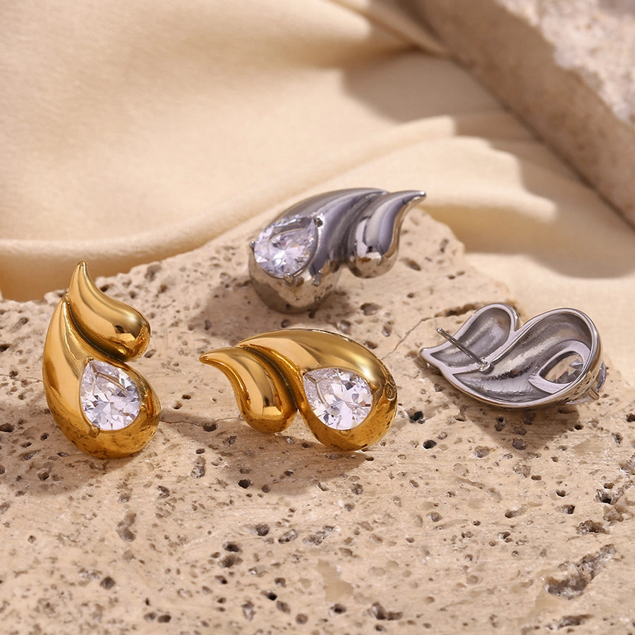 Conch Rhinestone Earrings [304 Stainless Steel,18K Gold Plated]