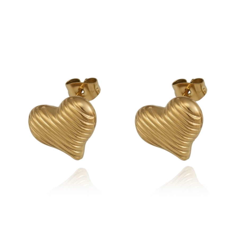 Orecchini a forma di cuore a strisce [acciaio inossidabile 304, oro 18K placcato]