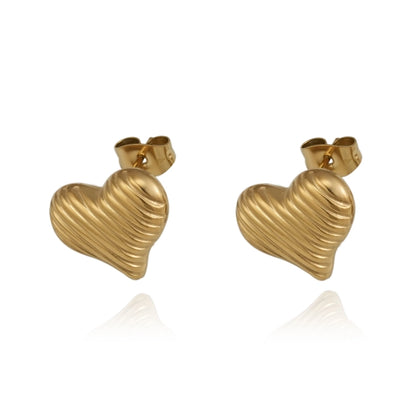 Striped Heart Shape Earrings [304 Stainless Steel,18K Gold Plated]