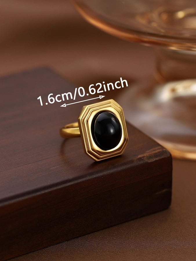 Black Agate Ring [304 Stainless Steel]