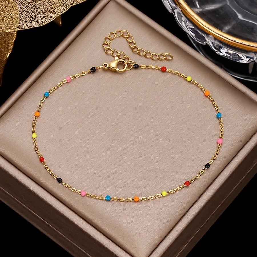 Artificial gemstones Mix Anklet [Stainless Steel]