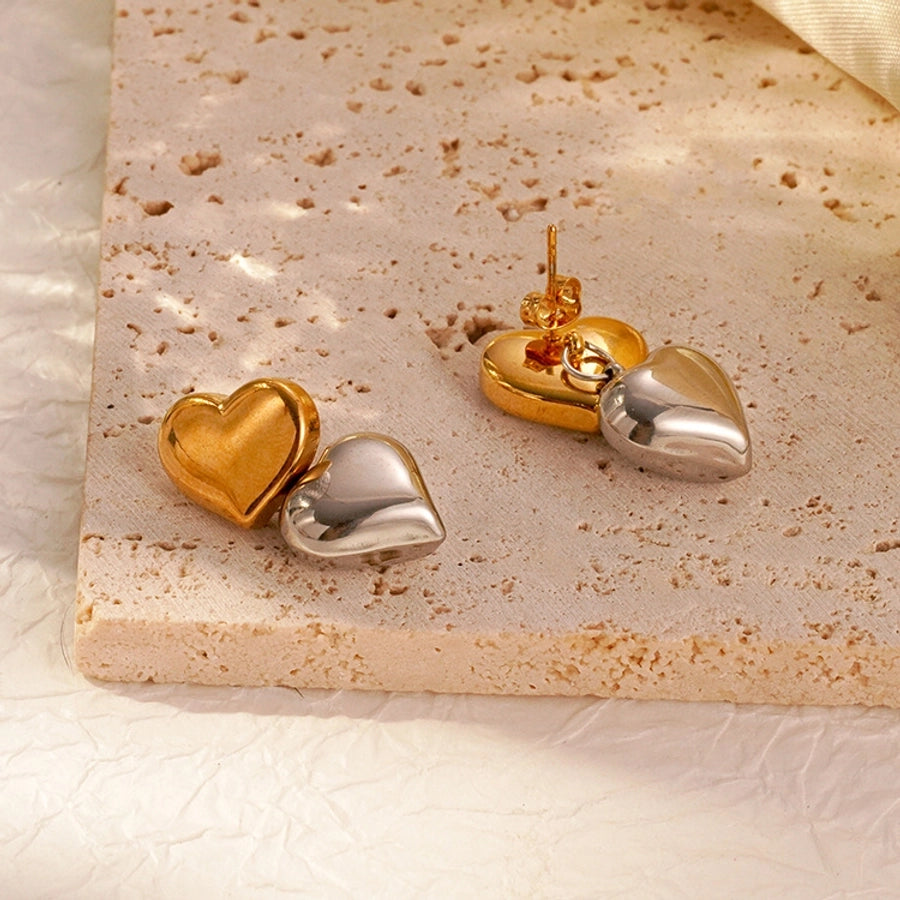 Duo Tone Heart Shape Drop Earrings [304 Stainless Steel,18K Gold Plated]