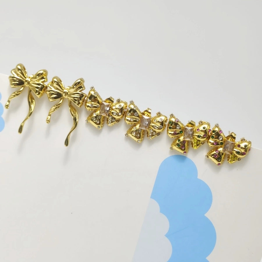 Bow Knot Rhinestones Earrings [304 Stainless Steel,18K Gold Plated]