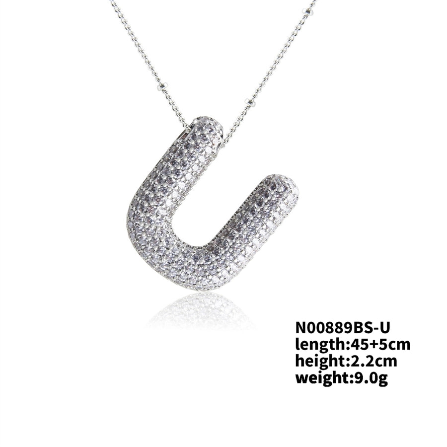 Three-dimensional Letter Zircon Pendant Necklace [304 Stainless Steel,Copper]