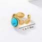 Round Square Turquoise Open Ring [201 Stainless Steel, 18K Gold Plated]