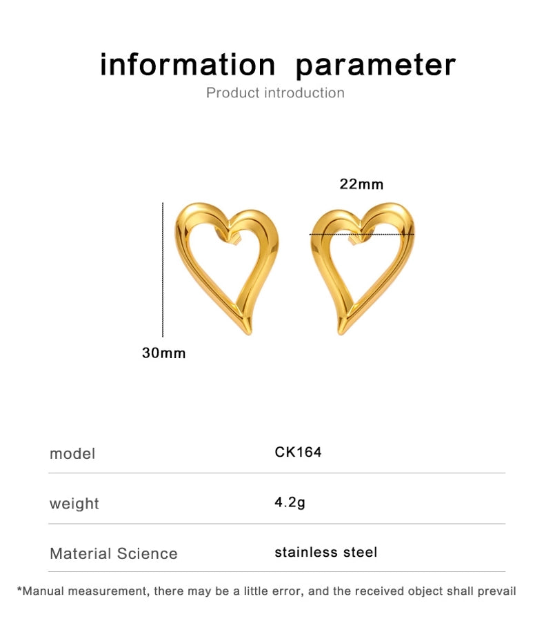 Heart Shape Hollow Earrings [304,316 Stainless Steel, 18K Gold Plated]