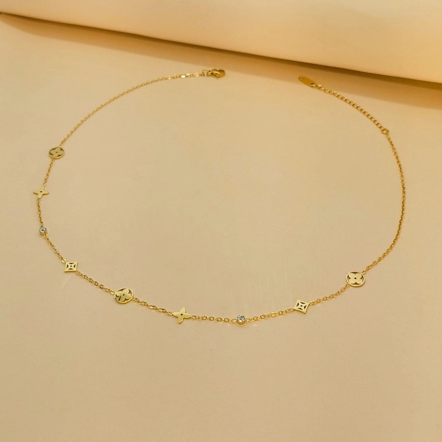 Four Leaf Clover Artificial Rhinestones Necklace [304 Stainless Steel,18K Gold Plated]