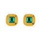 Square Green Glass Stone Earrings [304 Stainless Steel,18K Gold Plated]