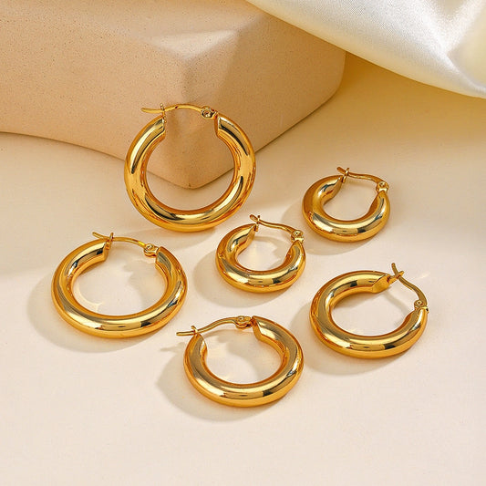 Thick Round Hoop Earrings [304 Stainless Steel]