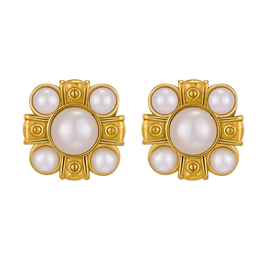 White Gold Color Block Stud Earrings [316 Stainless Steel,18K Gold Plated]