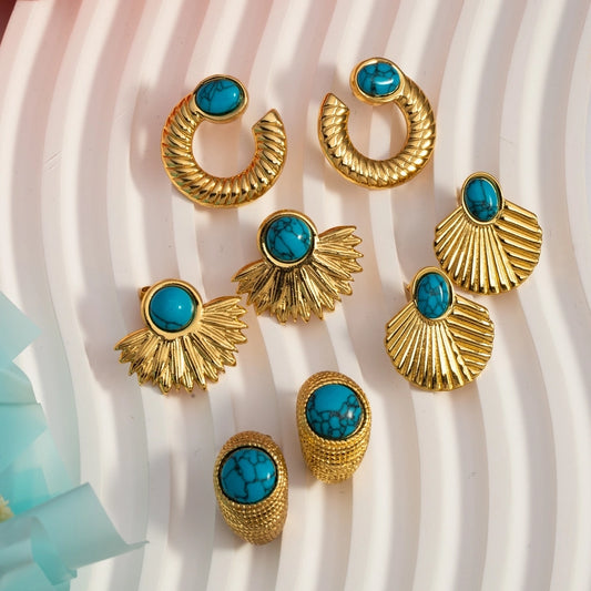 Boucles d'oreilles turquoise vintage [304 en acier inoxydable, 18 carats en or]