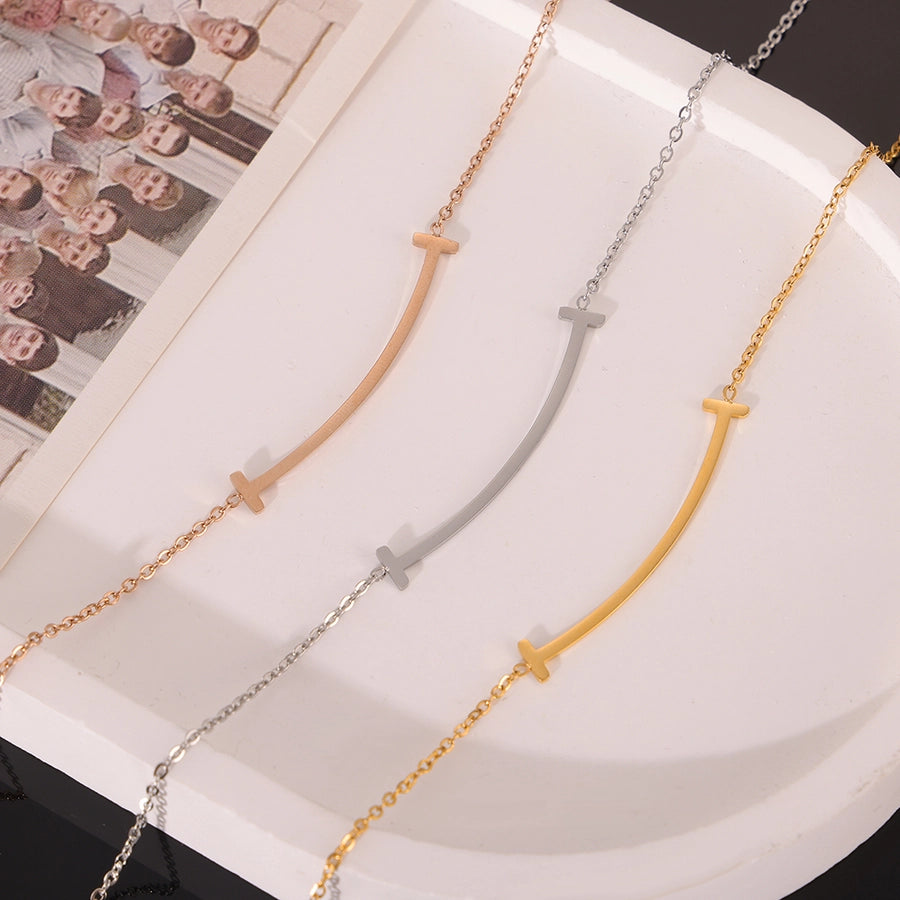 T Shape Lines Necklace [304 Stainless Steel,18K Gold Plated]