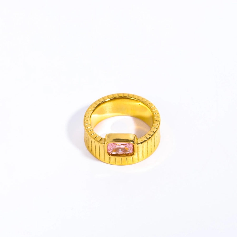 Retro Plating Square Zircon Ring [304 Stainless Steel 18K Gold Plated]