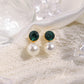 Pearl Zircon Ear Studs [304 Stainless Steel,14K Gold Plated]